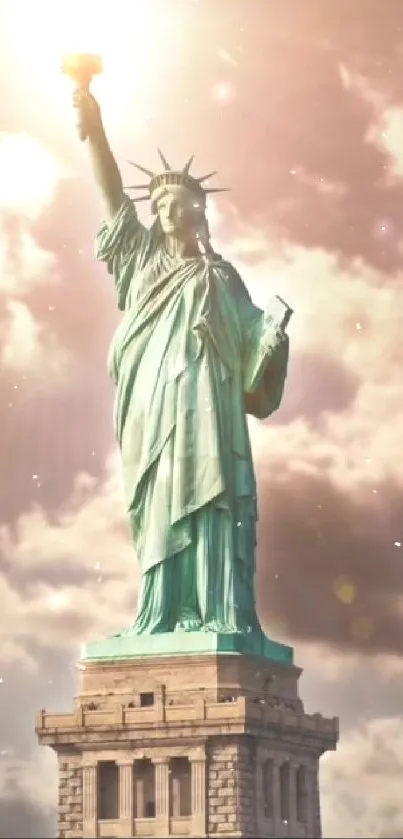 Statue of Liberty with glowing sky wallpaper.