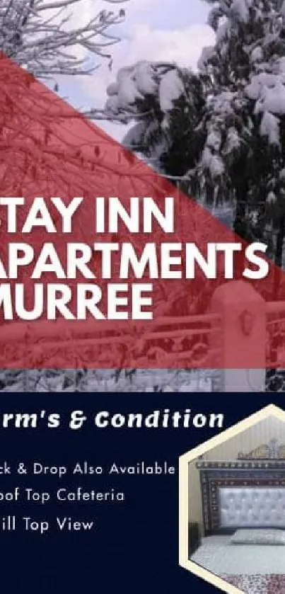 Stay Inn Apartments Murree winter offer with snowy view and discounts.