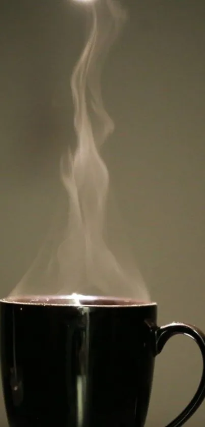 Steaming coffee cup under a light spotlight.