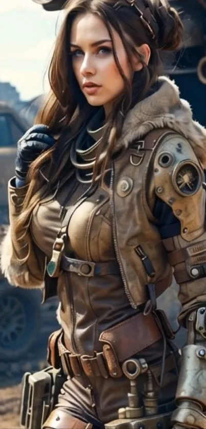 Steampunk adventurer in futuristic attire.