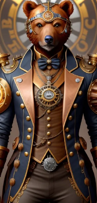 Steampunk bear in elaborate costume with futuristic elements.