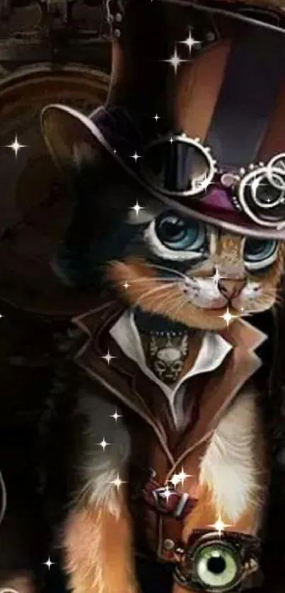 Steampunk cat with top hat mobile wallpaper.