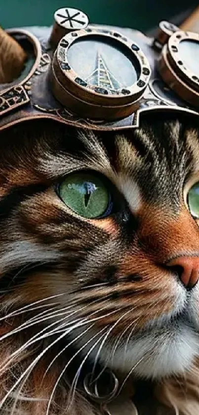 Steampunk cat with goggles wallpaper with rich detail.
