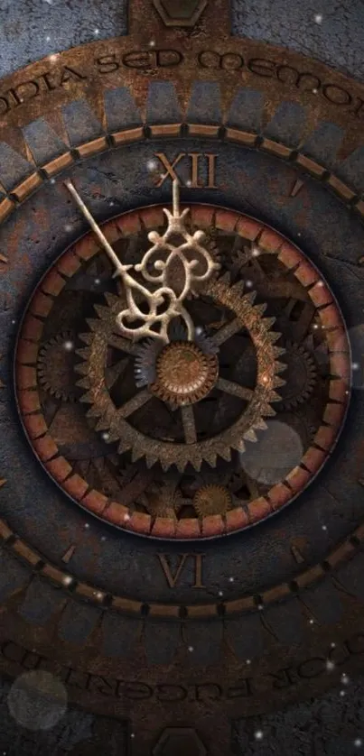 Steampunk clock with gears and vintage Roman numerals.