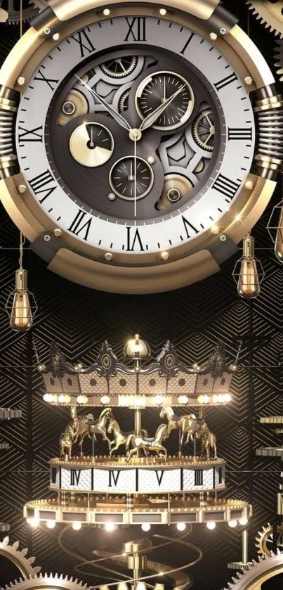 Intricate steampunk clockwork wallpaper with metallic gears and vintage design.