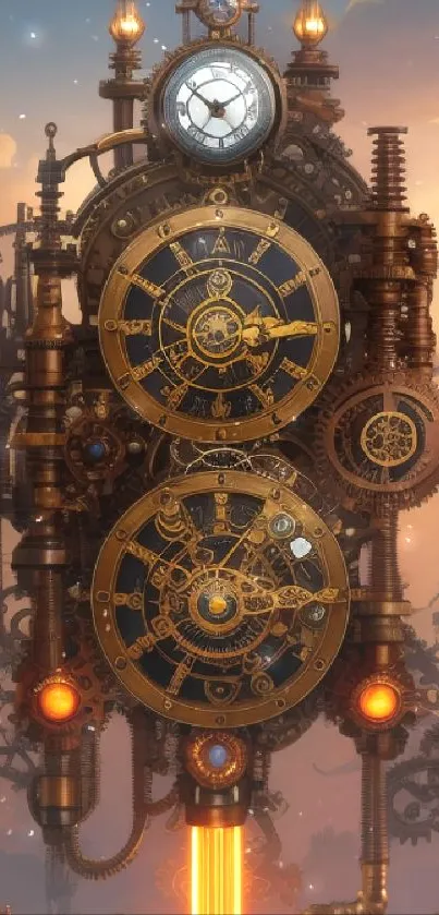 Intricate steampunk clockwork design with gears and vintage elements.