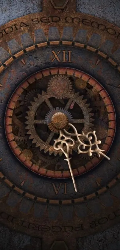 Intricate steampunk clock wallpaper with gears.