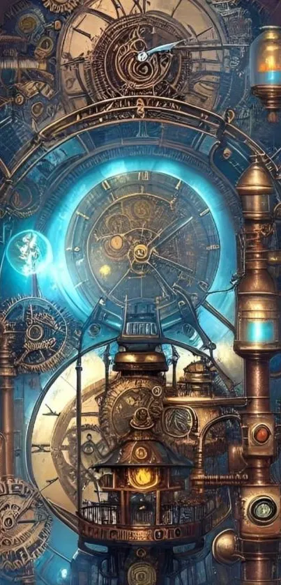 Intricate steampunk clockwork design with gears and fantasy elements.