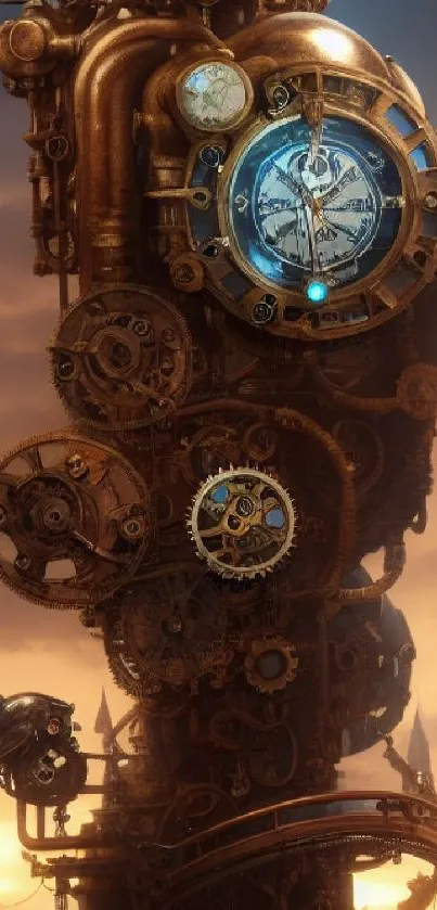 Steampunk clockwork mechanism with intricate gears.