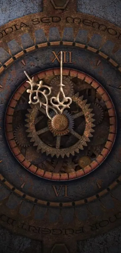 Steampunk clock with Roman numerals and gears.