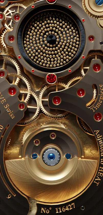 Steampunk-inspired wallpaper with intricate gears and golden accents.