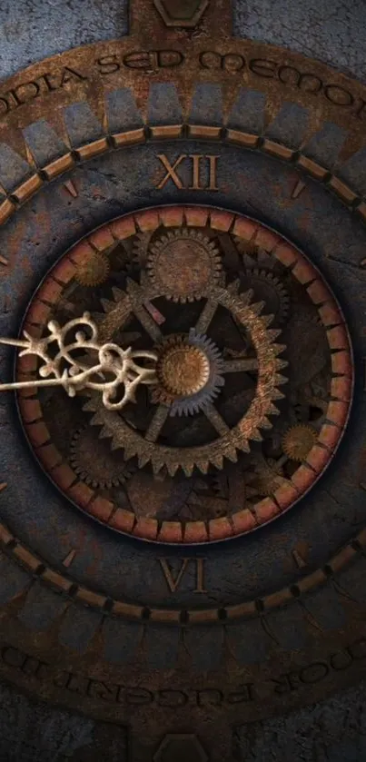 Intricate steampunk clockwork with gears and roman numerals in vintage style.