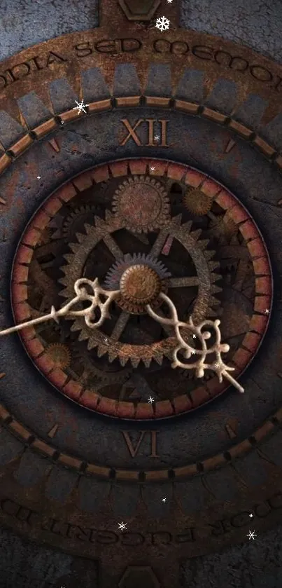 Steampunk clockwork wallpaper with detailed gears and vintage aesthetic.