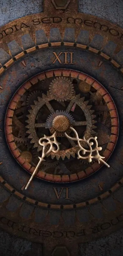 Intricate steampunk clockwork design with gears and Roman numerals.