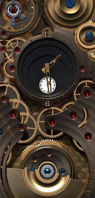 Intricate steampunk wallpaper with gears and clockwork design.