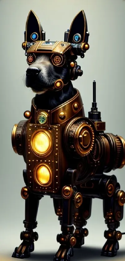 Steampunk robot dog with bronze elements