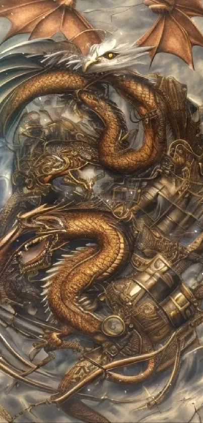 Steampunk dragon fantasy art with intricate gears.