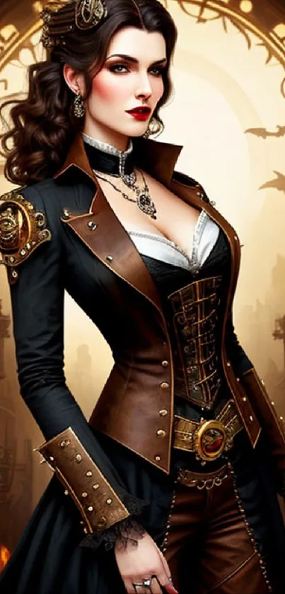 Steampunk gothic woman in brown themed artwork.