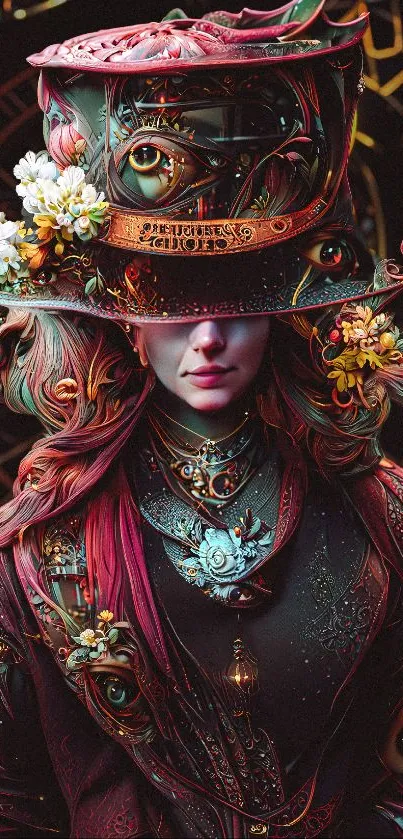 Steampunk fantasy character illustration with vibrant colors and intricate details.