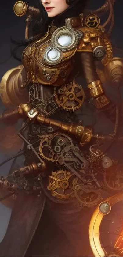 Steampunk fantasy wallpaper with intricate mechanical gear design.