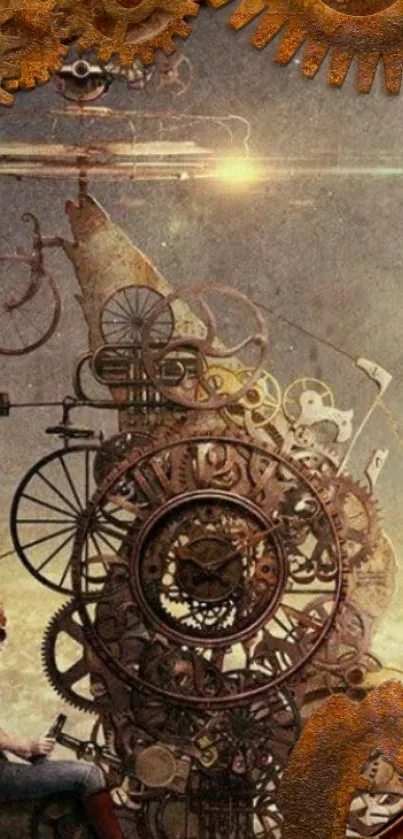 Steampunk fantasy art with intricate gears and a mysterious ambiance.