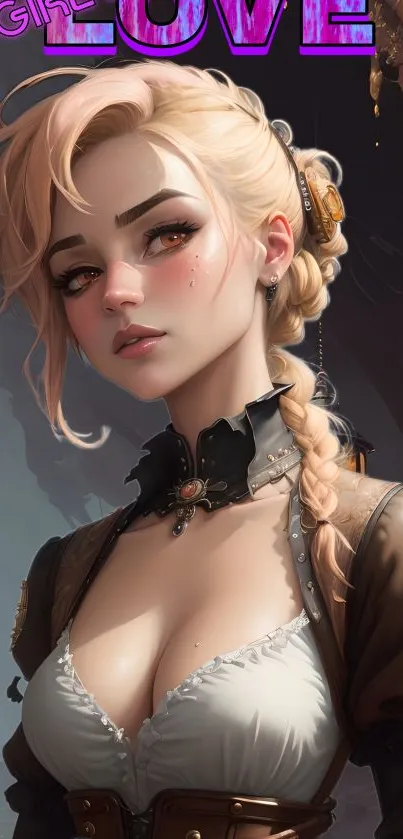 Fantasy steampunk girl art with intricate details and a dark, adventurous theme.