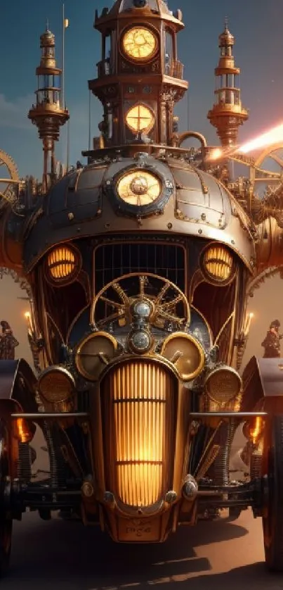 Steampunk fantasy machine artwork with glowing gears and intricate details.