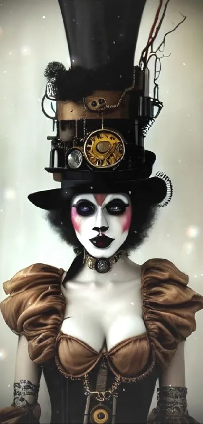 Steampunk fantasy character with top hat in artistic brown hues.