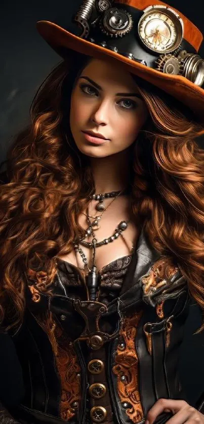 Steampunk fashion portrait with vintage attire and accessories.