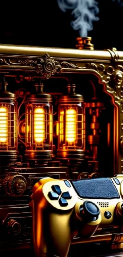 Steampunk gaming console with controller and steam.