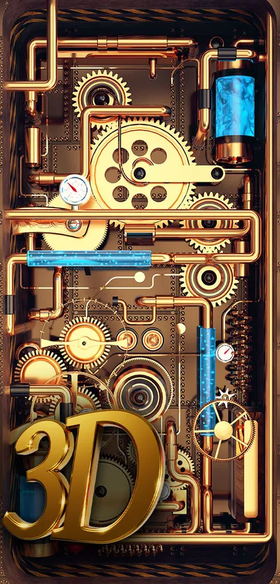 Mobile wallpaper featuring steampunk gears and blue metallic accents.