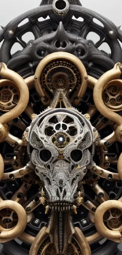 Intricate steampunk gear art wallpaper with metallic tones.