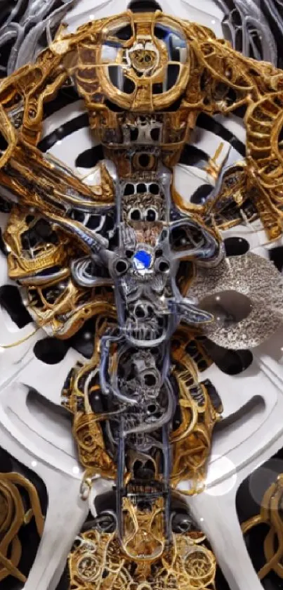 Intricate steampunk gear art with gold and silver metallic design