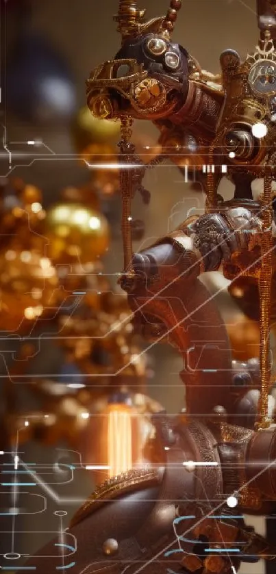 Intricate steampunk gear art in copper tones.