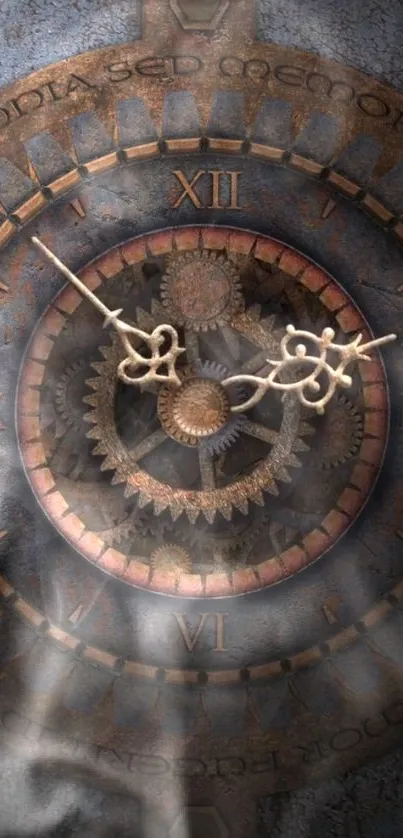 Intricate steampunk clock with visible gears and Roman numerals.