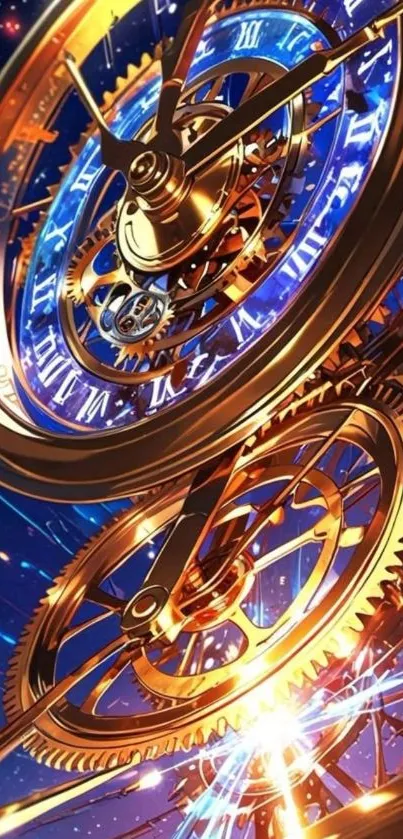 Steampunk gear clock with vibrant colors and intricate design.