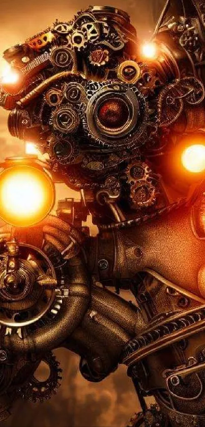 Steampunk fantasy wallpaper with glowing gears.