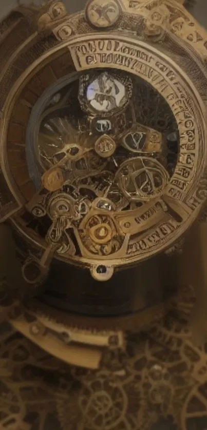 Intricate steampunk gear design with a bronze and mechanical theme.