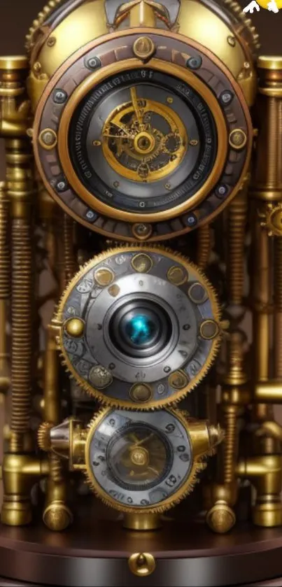 Intricate steampunk gears and pipes in bronze hues for mobile wallpaper.