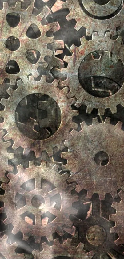 Intricate steampunk gears in rusty metallic design for mobile wallpaper