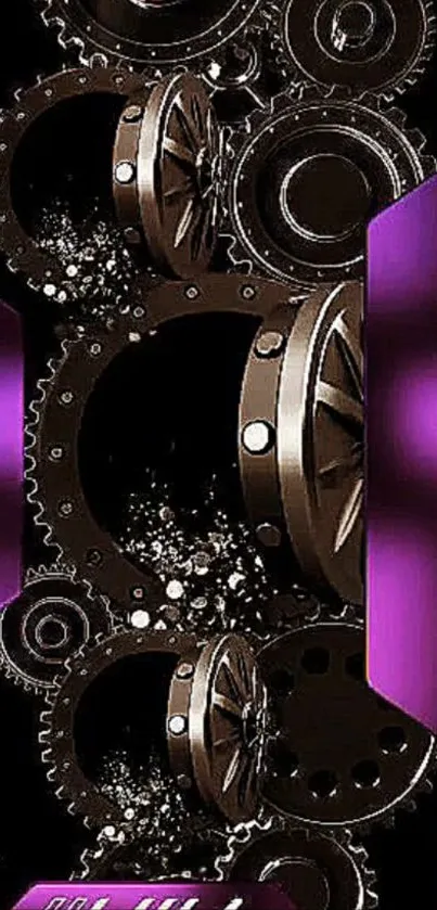 Steampunk gears with purple gradient background.