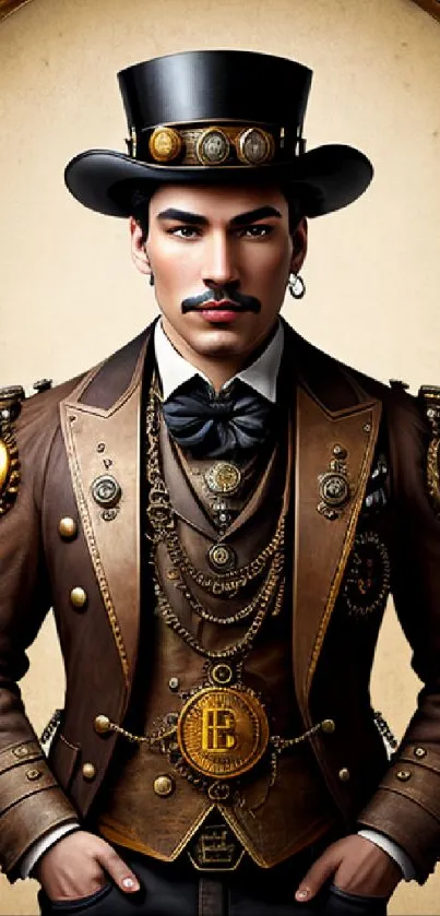 Steampunk gentleman with intricate gear accents and vintage style.