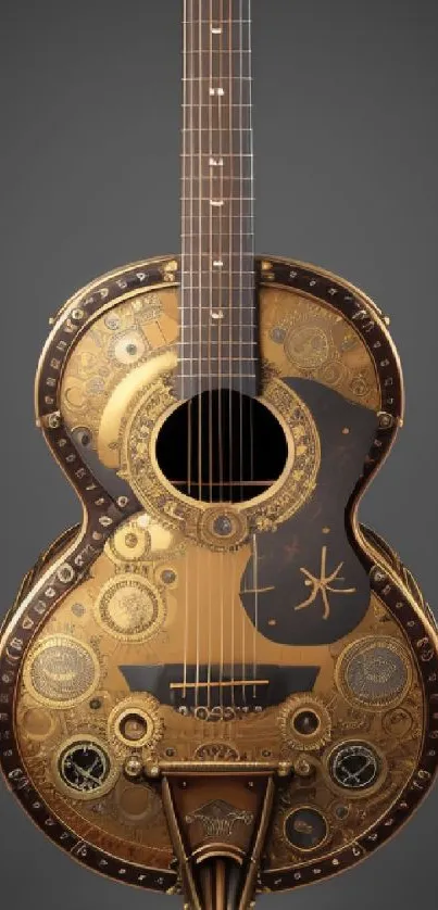 Intricate steampunk guitar art, perfect for mobile wallpaper.