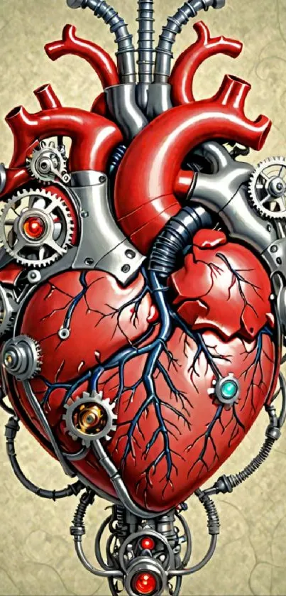 Intricate steampunk heart wallpaper with gears for mobile background.