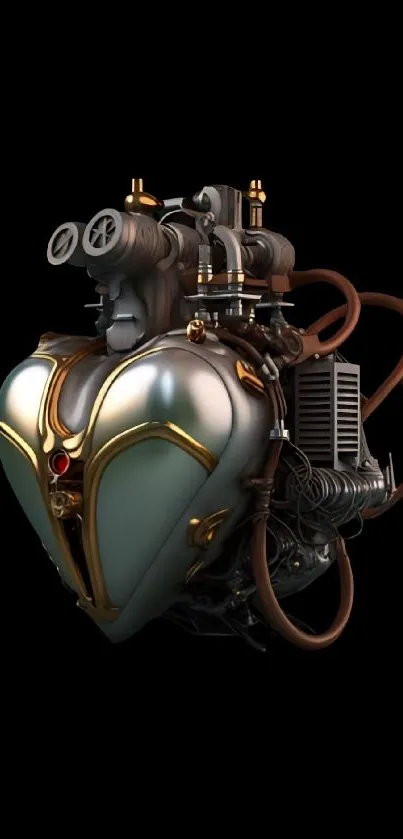 Steampunk heart engine on black background wallpaper.