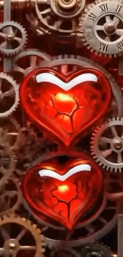 Steampunk heart gears mobile wallpaper with vibrant colors.