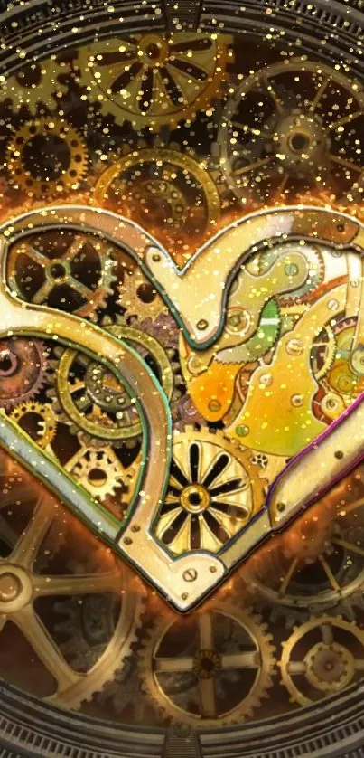 Steampunk heart with golden gears background wallpaper.