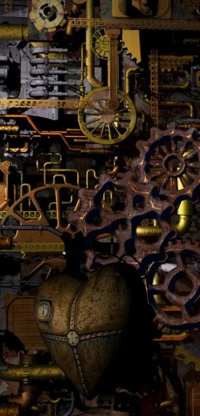 Steampunk art with gears and heart in vintage style.