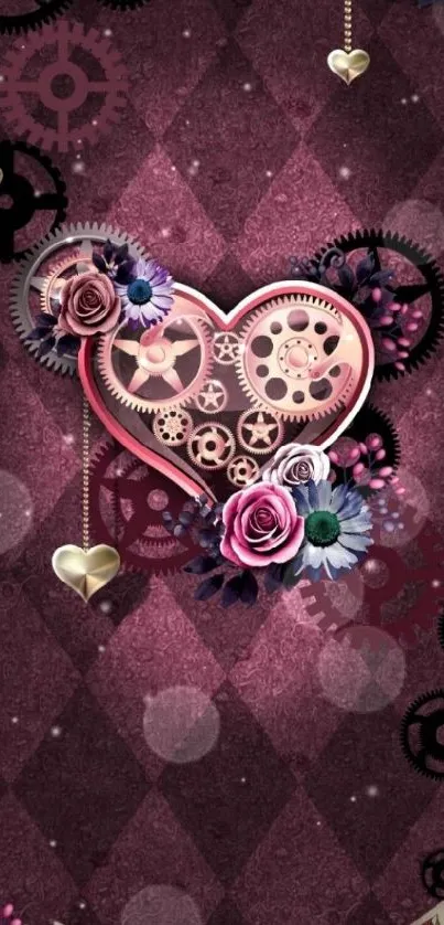 Steampunk heart with roses and gears wallpaper.