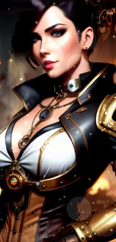 Steampunk heroine digital artwork with intricate details.